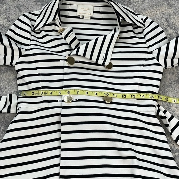 Kate Spade Nautical Striped Bow Jacket Crop Double Breasted Black White Sz M - Picture 7 of 12